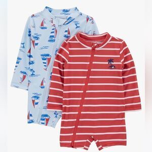 Carter's Boys' 2-Pack 1-Piece Zip Rashguards Blue/Red NWT in‎ packaging